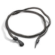 Black leather lanyard with metal clasps on a white background