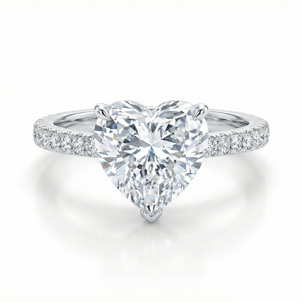 Heart-shaped Simulated diamond ring on a white background