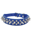 Blue dog collar with silver spikes on a white background