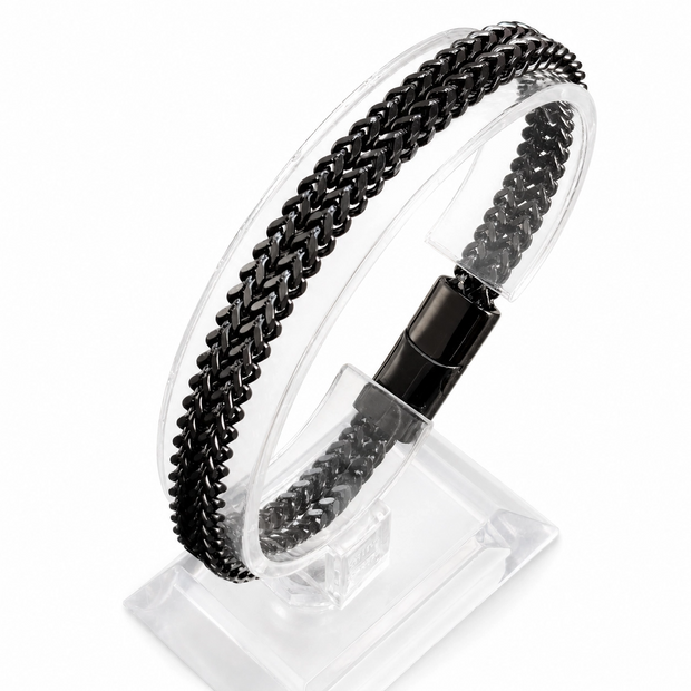 Magnetic Men's Bracelet stainless steel with magnetic clasp. Available in Black, Gold and Steel finishes. 20.5cm length. Hypoallergenic modern bracelet for men.