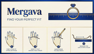 Mergava ring size finder guide with illustrations and text on a white background