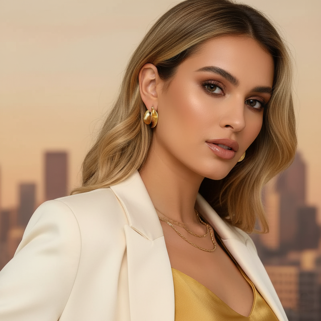 chunky gold hoop earrings. 