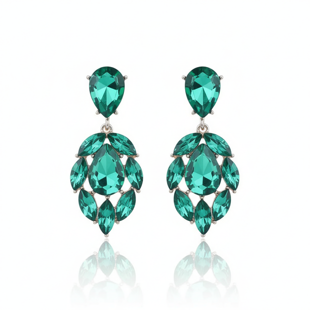 Pair of green teardrop earrings  on a white background