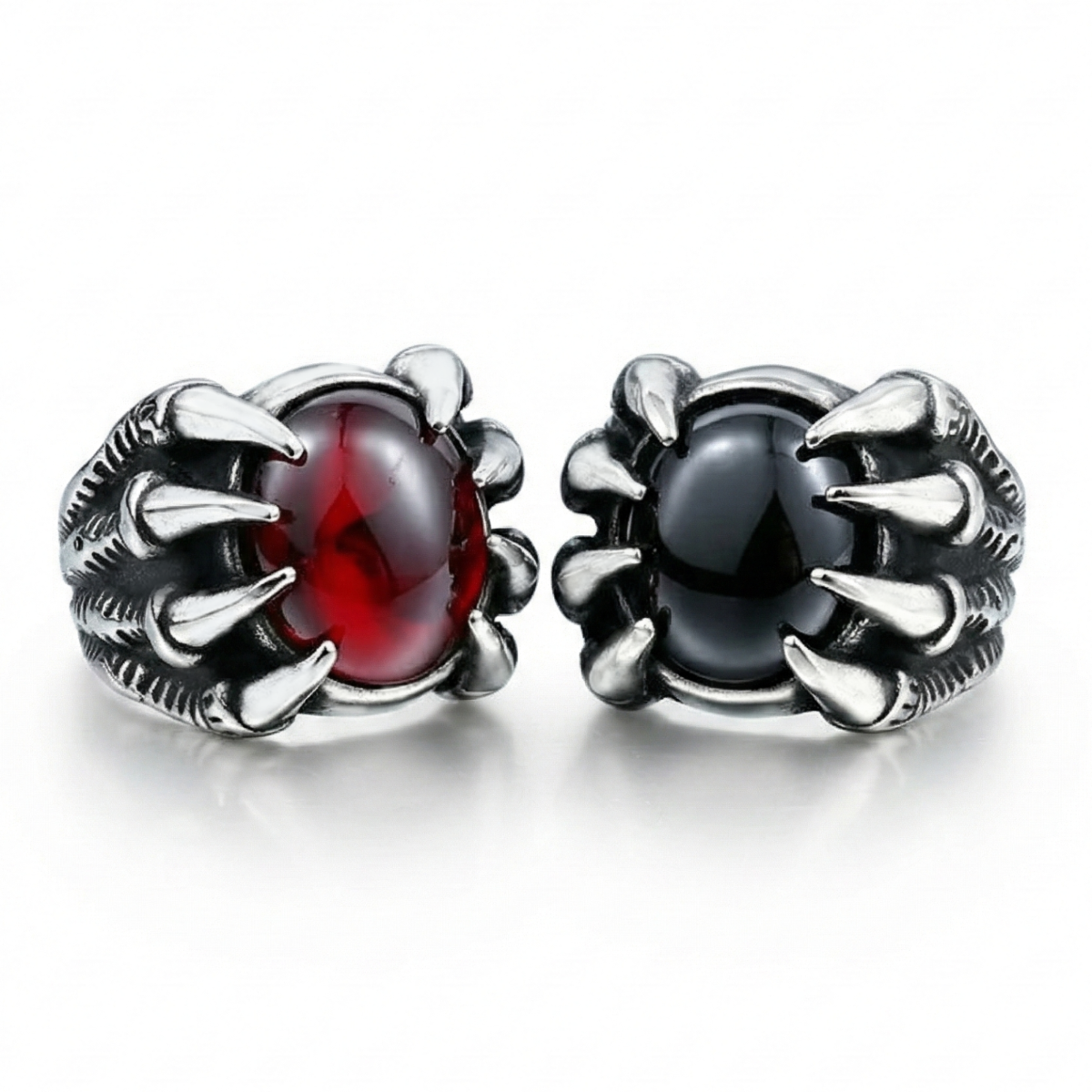 Men's Dragon Claw Ring with genuine red ruby stone - stainless steel gothic jewelry
Bold black onyx dragon claw ring for men - aggressive statement ring design