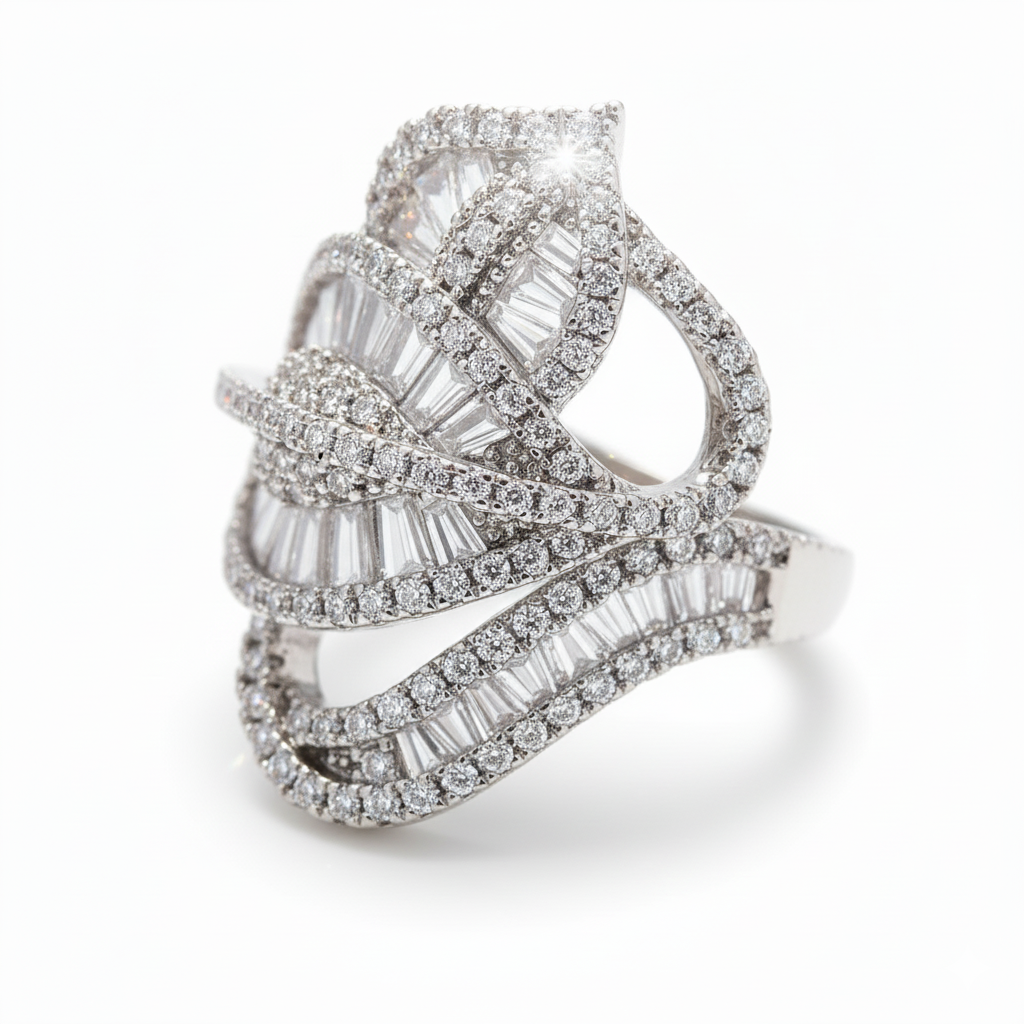 Elegant diamond ring with a white background