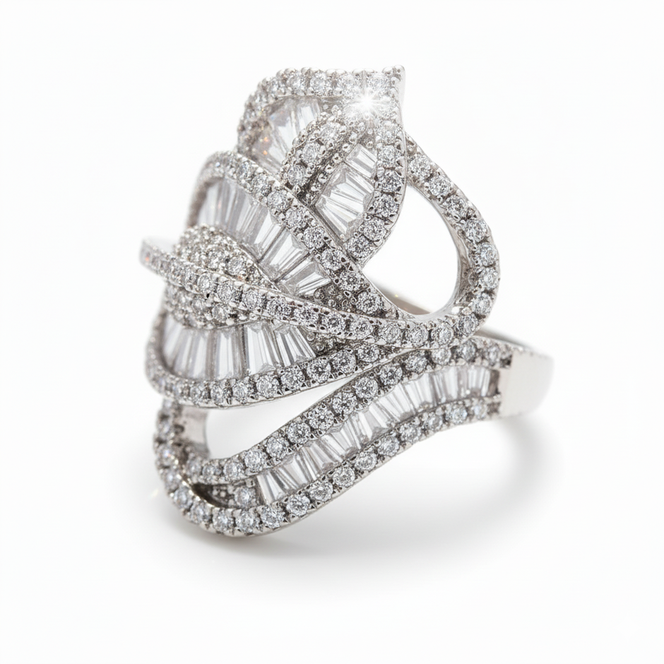 Elegant diamond ring with a white background