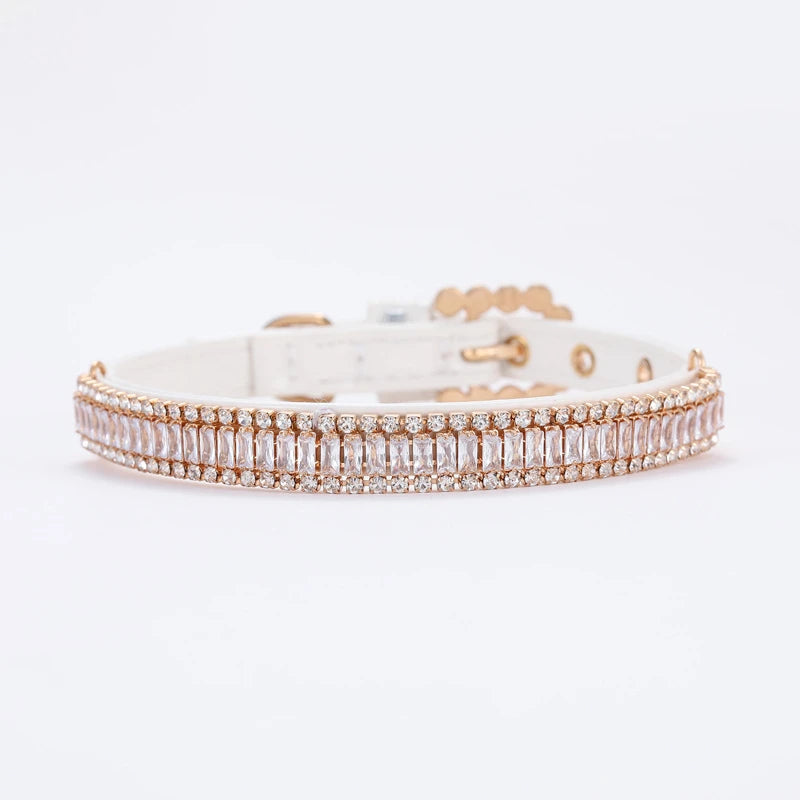Rose gold collar with clear stones on a white background