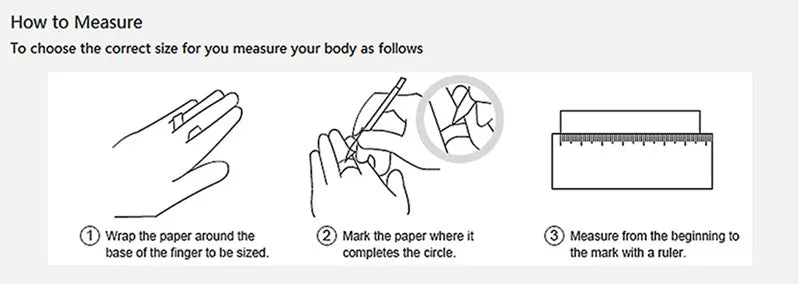 Instructions on how to measure a finger size using paper and a ruler.