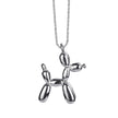 Silver balloon dog pendant on a chain against a white background