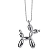 Silver balloon dog pendant on a chain against a white background