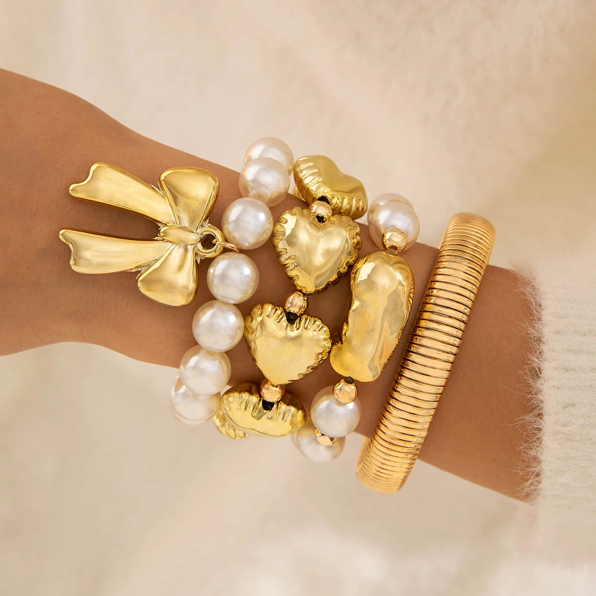 Pearl & Bow Bracelet Stack