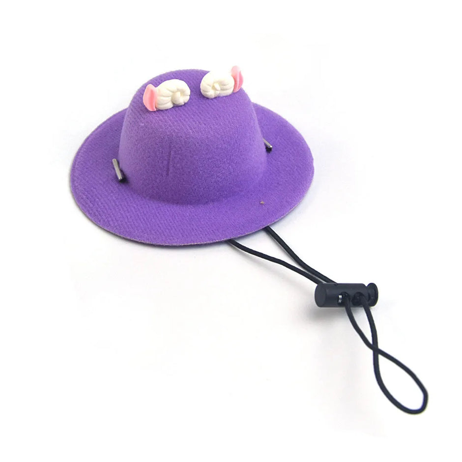 Purple hat with decorative elements on a white background