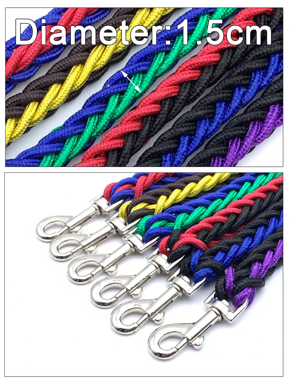 Colorful braided lanyards with metal hooks on a white background, showing the diameter of 1.5cm.