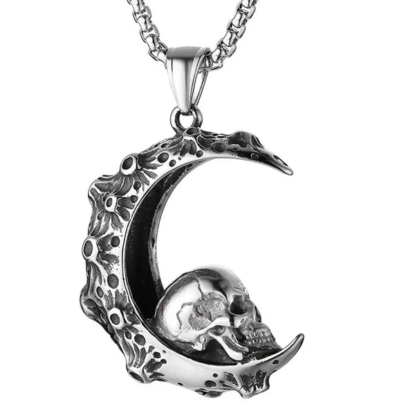 Lunar Skull Pendant | Moon & Skull Necklace