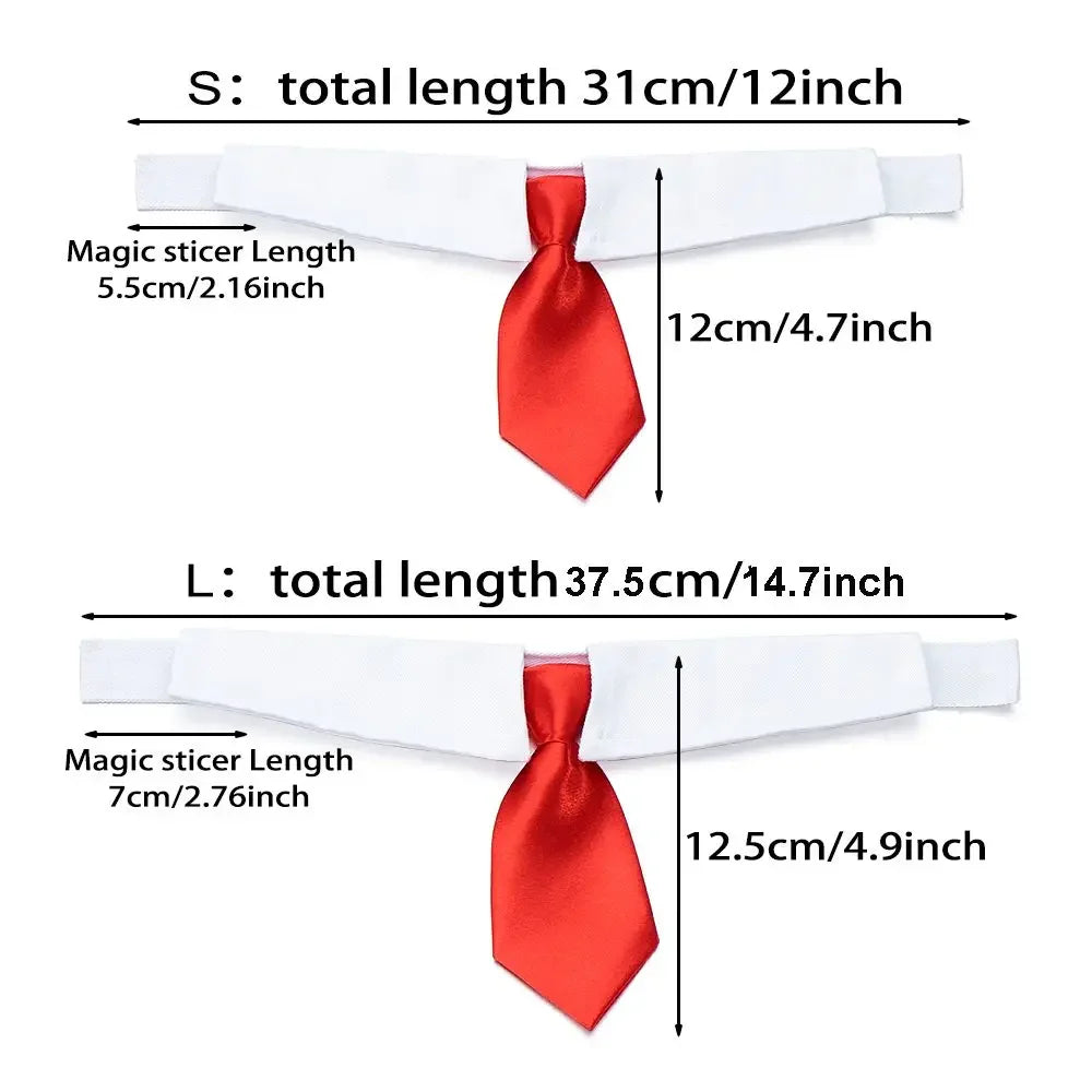 Measurement chart of a red tie with different lengths on a white background
