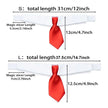 Measurement chart of a red tie with different lengths on a white background