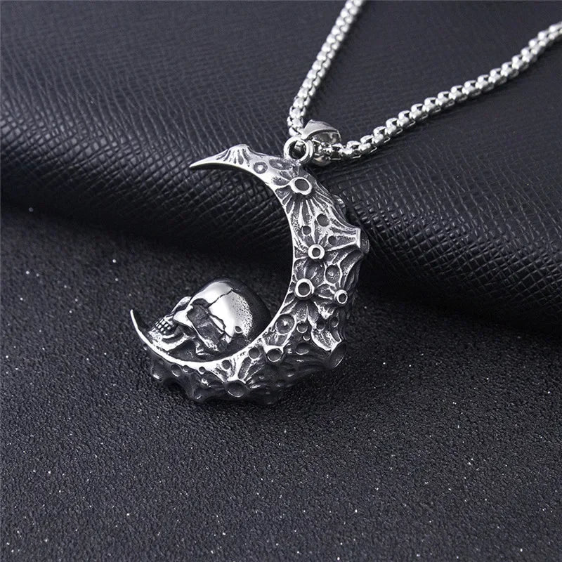 Lunar Skull Pendant | Moon & Skull Necklace