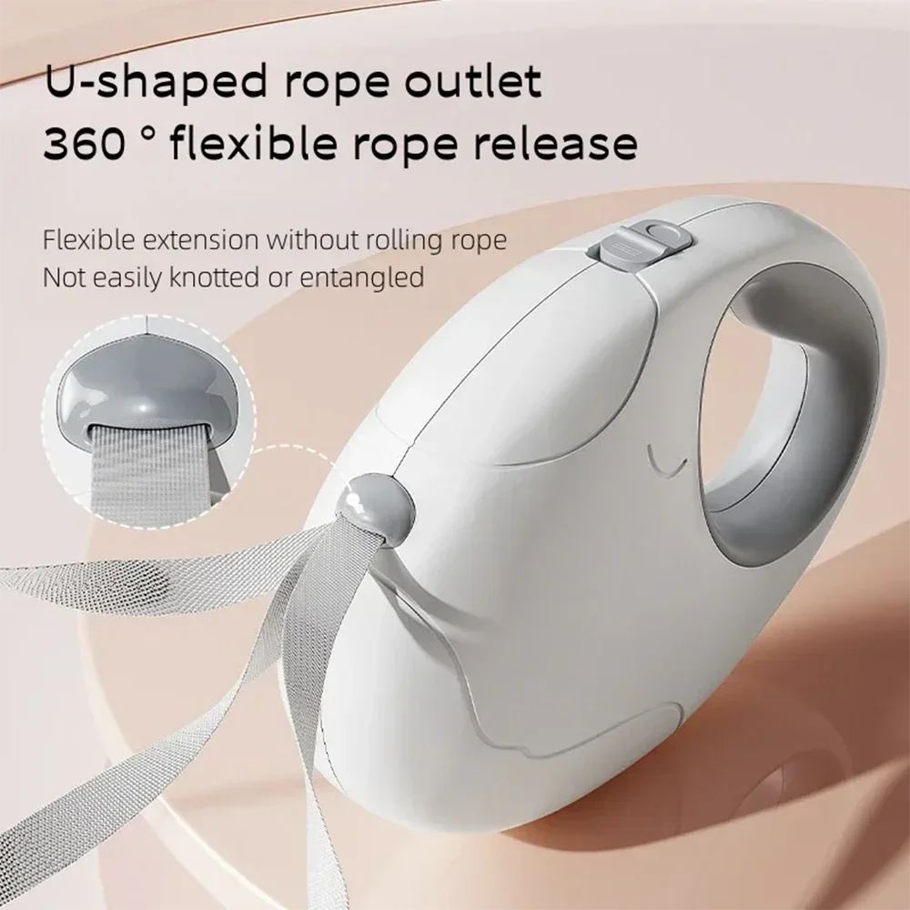 White pet leash holder with U-shaped rope outlet and flexible rope release on a beige background