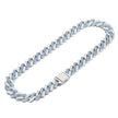 Silver and blue Cuban link chain necklace with blue stones on a white background