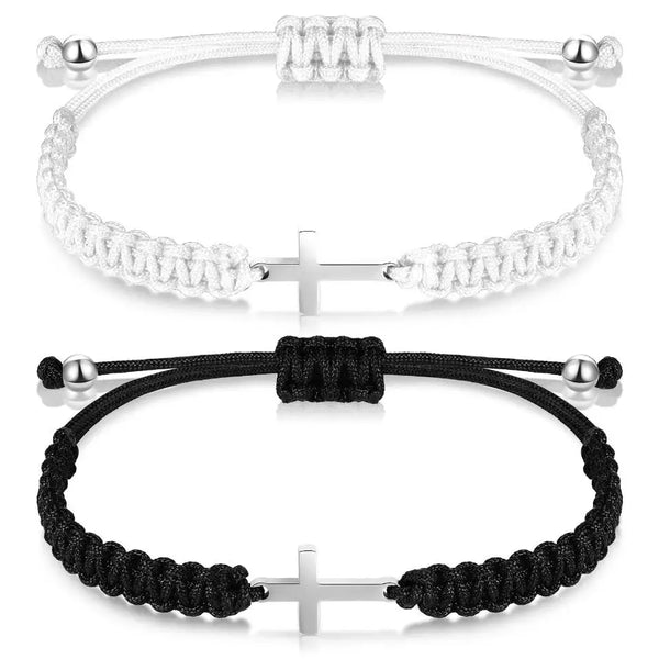 Cross Charm Macrame Bracelet – Adjustable