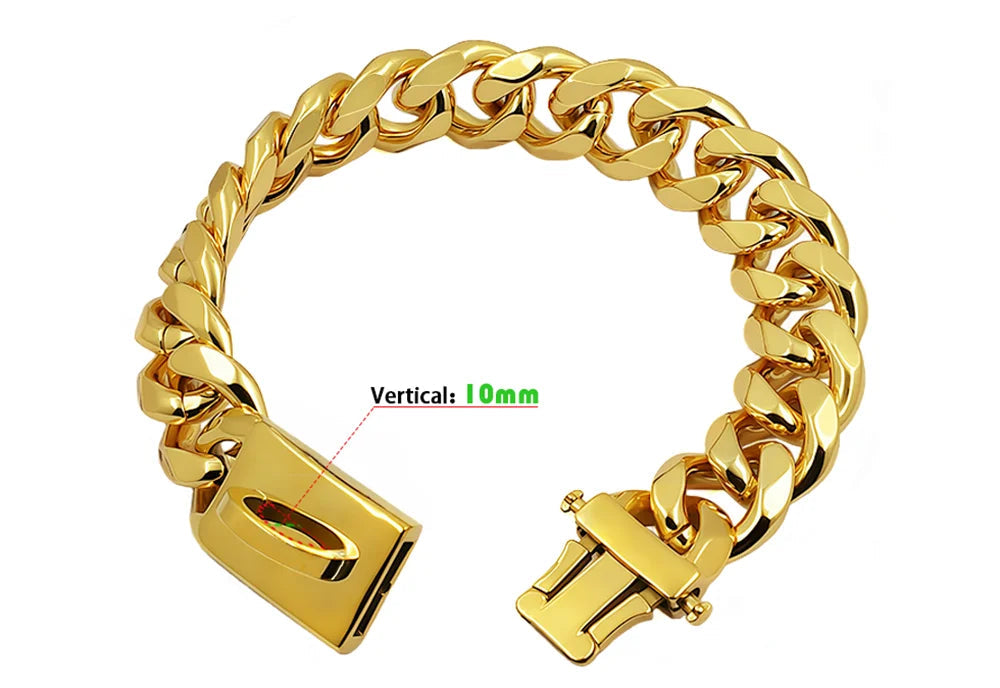 Gold chain collar with a lock on a white background