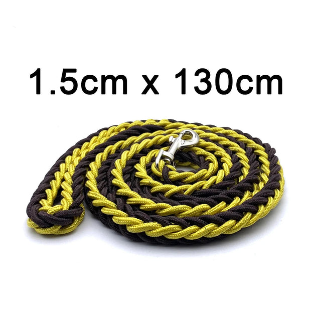 Black and yellow rope leash with a metal clip on a white background, labeled 'PetCloud'.