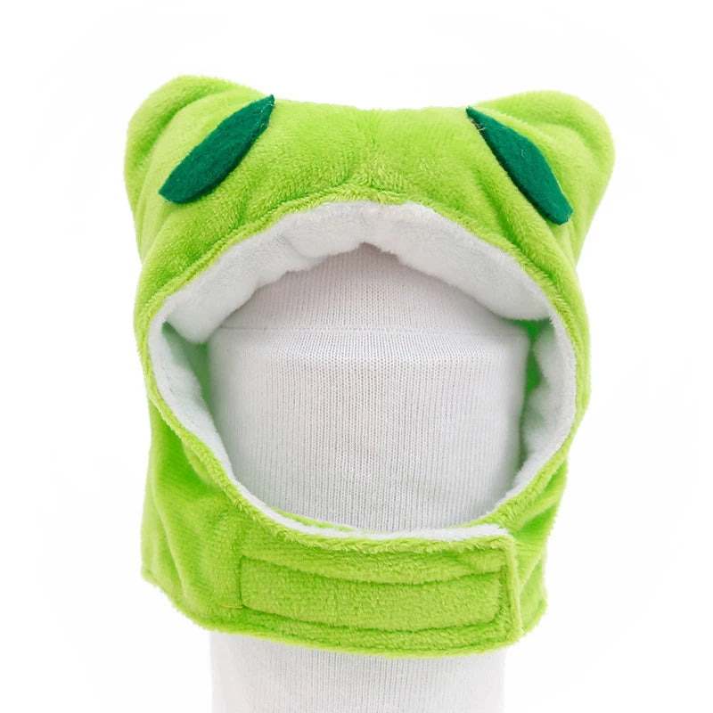 Green frog costume with white shirt underneath on a white background