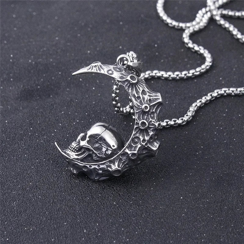 Lunar Skull Pendant | Moon & Skull Necklace