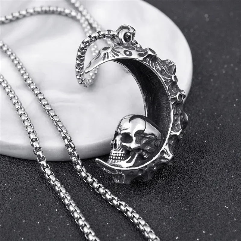 Lunar Skull Pendant | Moon & Skull Necklace