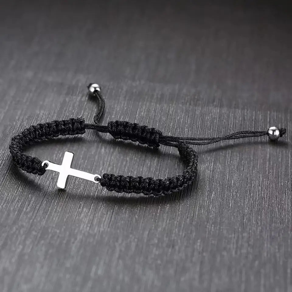 Cross Charm Macrame Bracelet – Adjustable