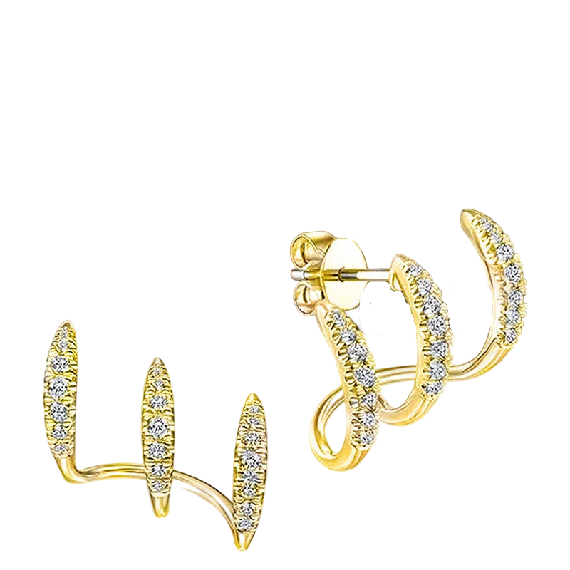 Gold stud earrings with diamond accents on a white background