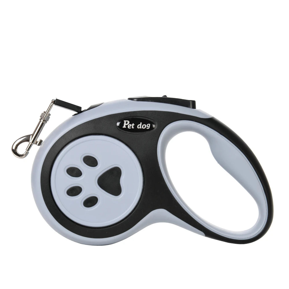 Pet dog retractable leash with paw design on a white background