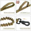 Product details of a dog leash with double nylon handle, EVA cotton top handle, elastic buffer design, and metal buckle head.