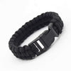 Black braided bracelet with a metal clasp on a white background