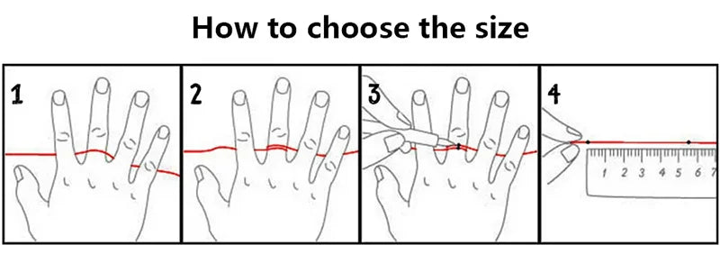 Instructions on how to choose the size of a product using hand measurements and a ruler.