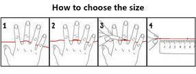 Instructions on how to choose the size of a product using hand measurements and a ruler.
