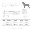 Measurement chart for dog collars and leashes with a gray dog illustration.