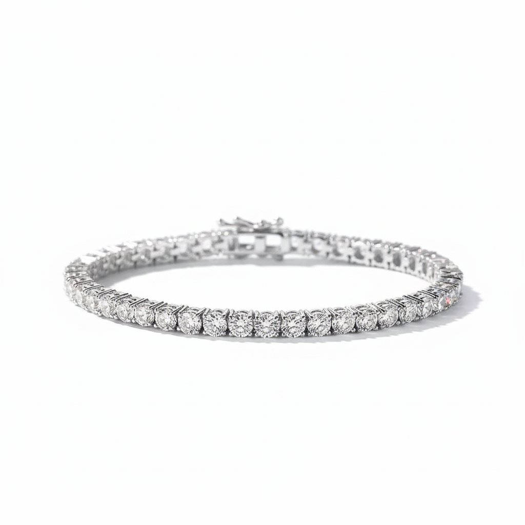 Silver-plated bracelet with AAA+ cubic zirconia on a white background