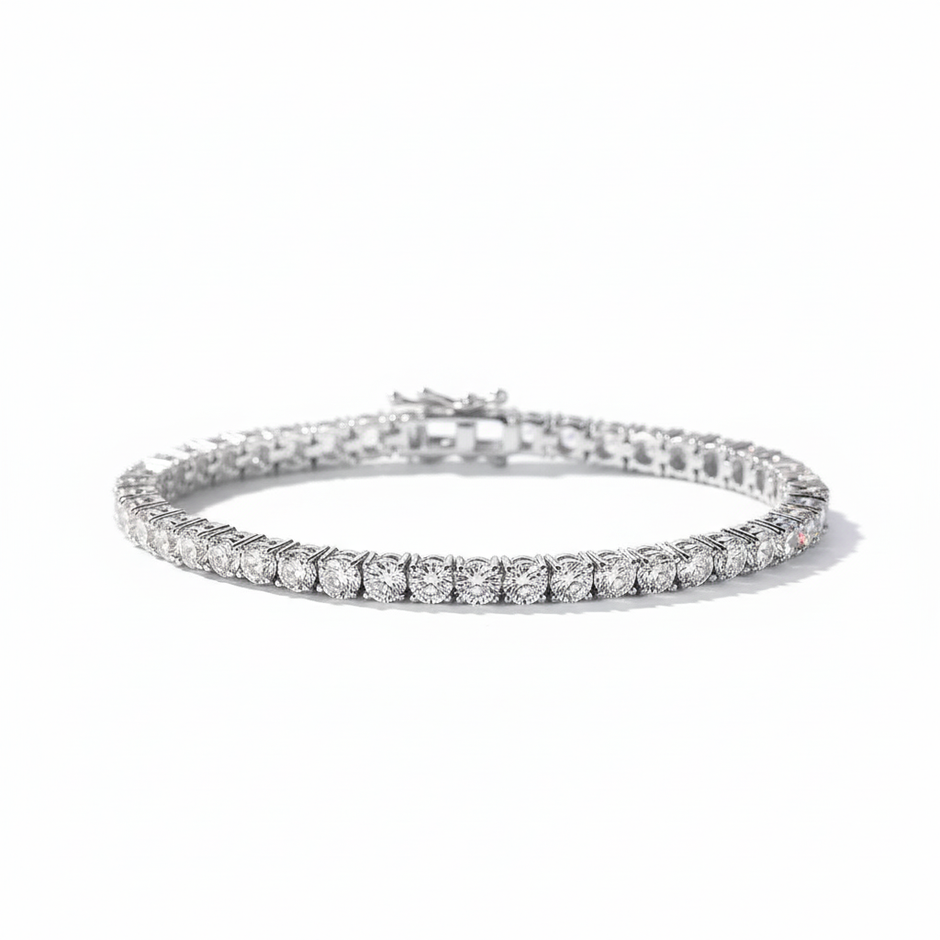 Silver-plated bracelet with AAA+ cubic zirconia on a white background