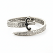Silver bracelet with intricate design on a white background