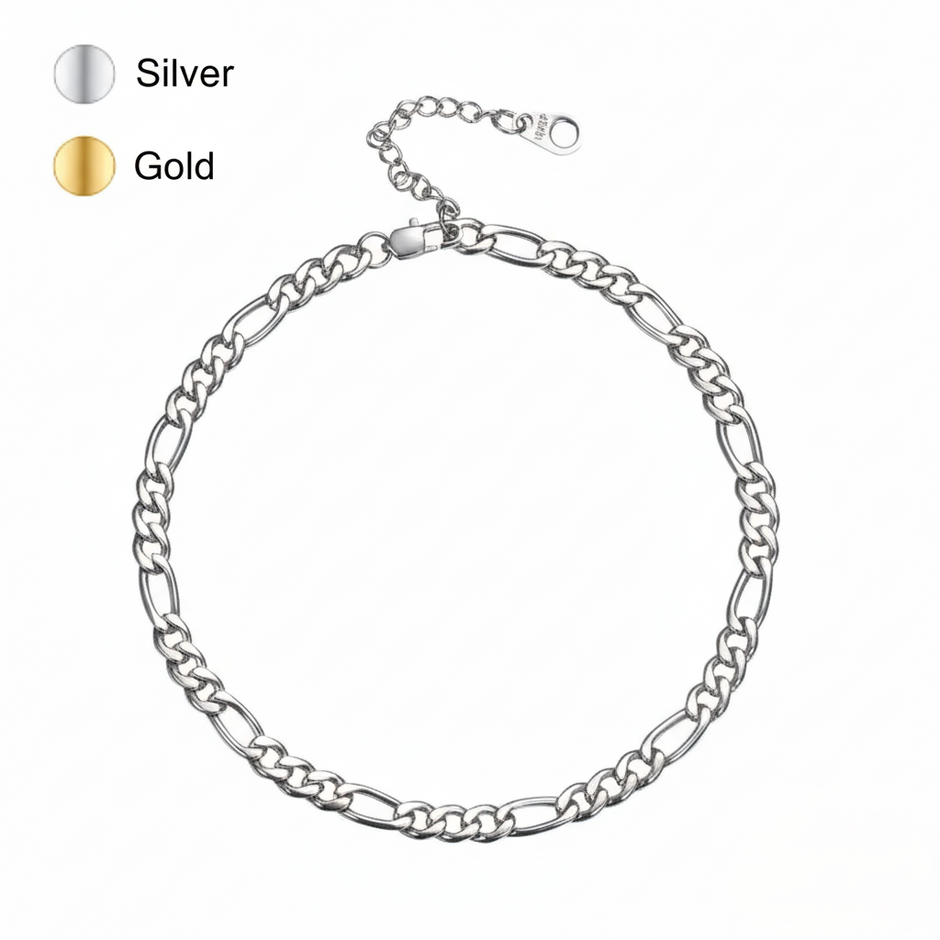 Silver chain anklet with color options displayed on a white background