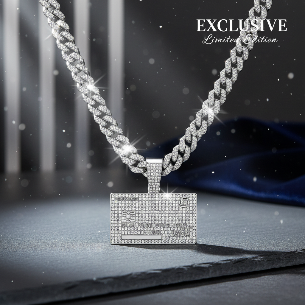 Silver chain necklace with a pendant on a dark background