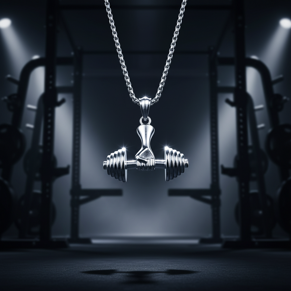 The Barbell Gripper Pendant | Dumbbell Hand Necklace
