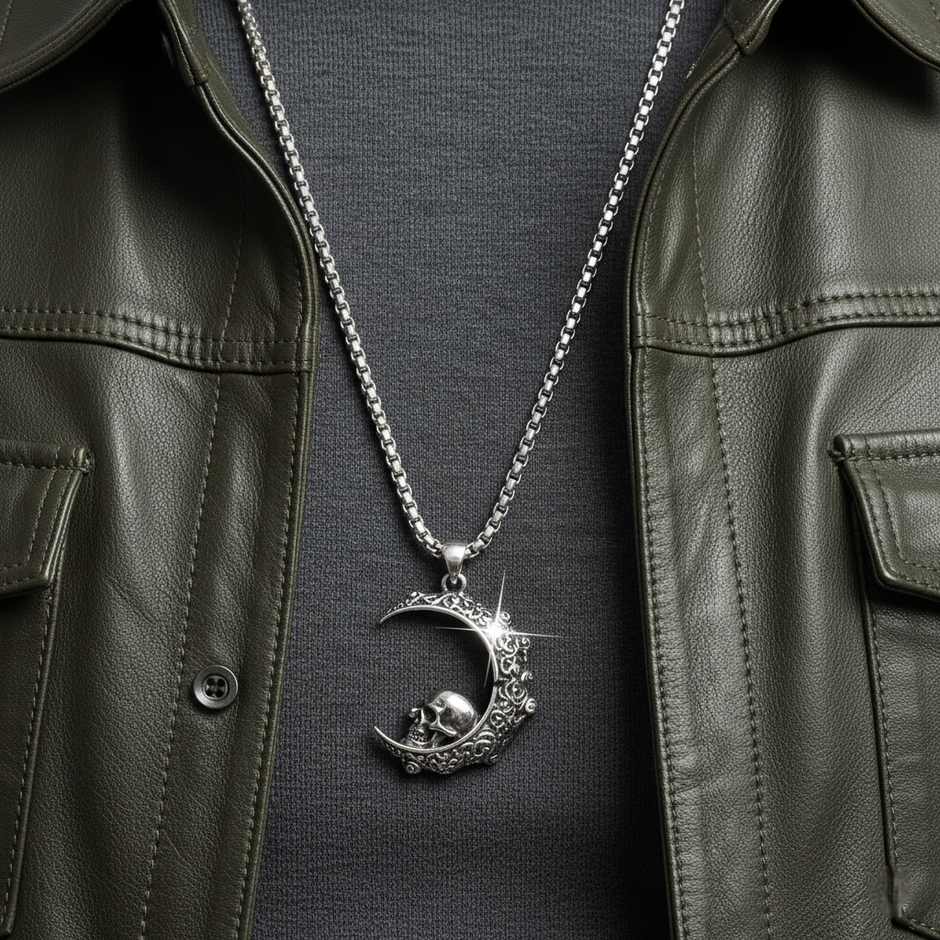 Lunar Skull Pendant | Moon & Skull Necklace
