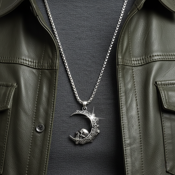 Lunar Skull Pendant | Moon & Skull Necklace