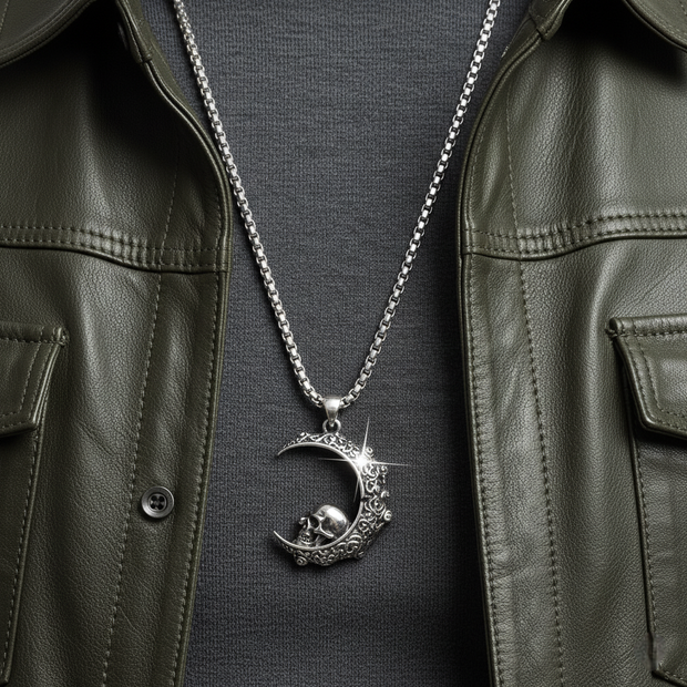 Lunar Skull Pendant | Moon & Skull Necklace