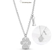 Silver paw print necklace with clear stones on a white background