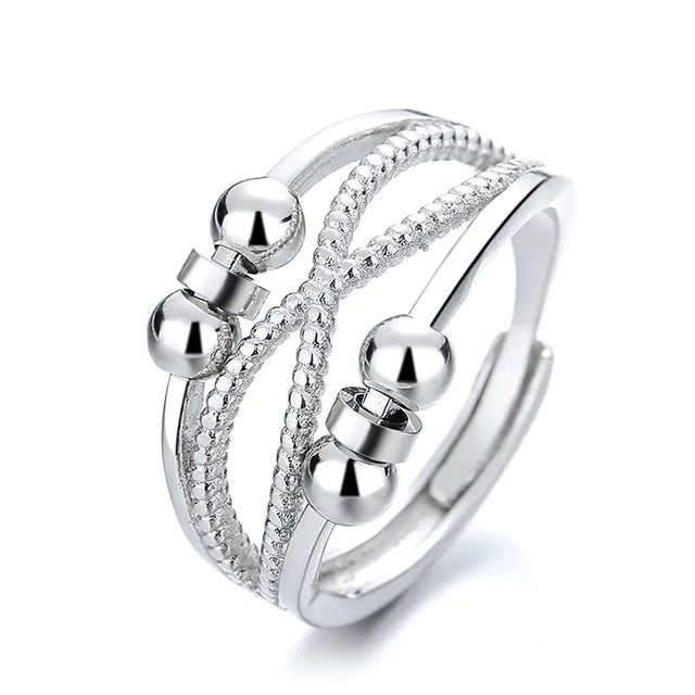 Silver ring spinning bead anti-anxiety ring 