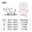 Size chart for a pet product with measurements and weight range.