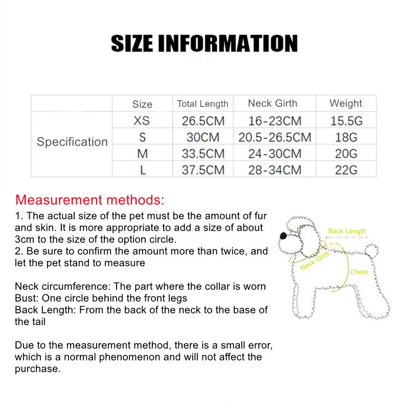 Size chart for pet collars with measurements and a diagram of a dog.